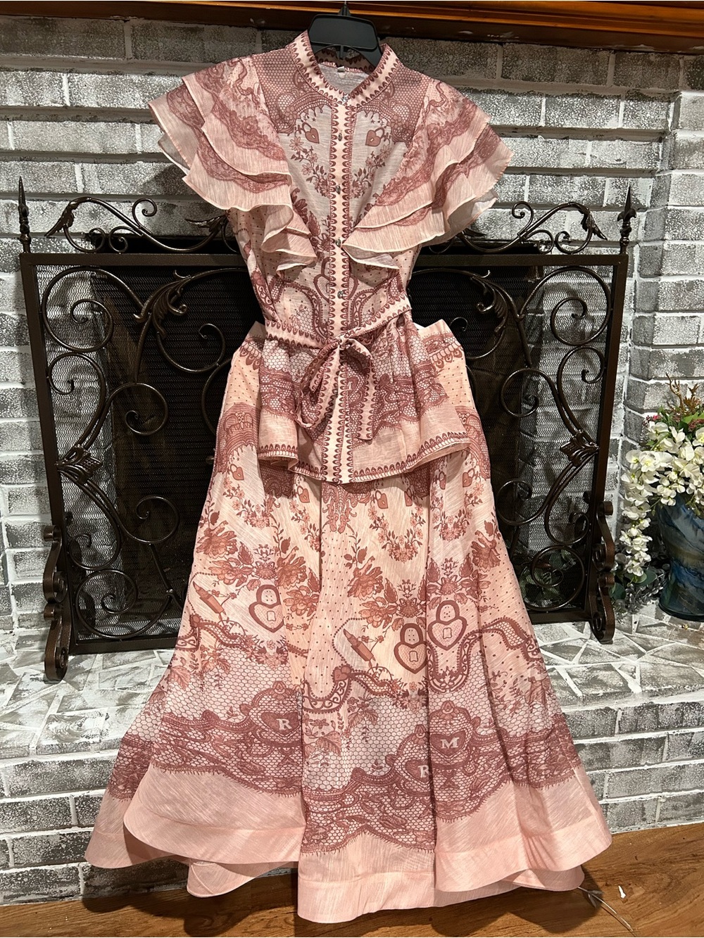 Bella Barnett Pinkish Floral Ruffle Waist-Tie 2 piece Set